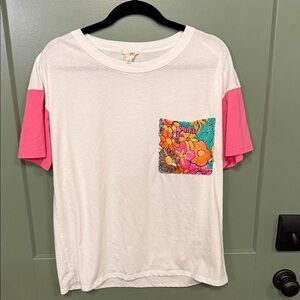 BiBi White Tee with Pink Star Accents